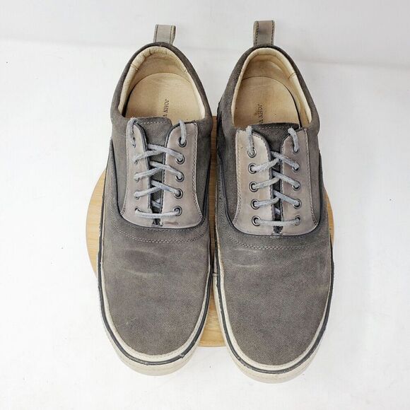 John Varvatos Shoes Mens 13 Redding Low Grey Leather Canvas Sneaker Distressed - Picture 4 of 14